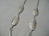 Detailed Feather Navajo Vintage Sterling Silver Native American Necklace-Nativo Arts