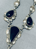 Awesome Vintage Native American Navajo 4 Black Onyx Sterling Silver Necklace-Nativo Arts