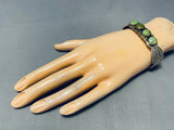 Gasp! Vintage Native American Navajo Green Turquoise Sterling Silver Concho Bracelet-Nativo Arts