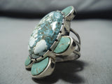 Huge Unique Vintage Native American Navajo Turtle Turquoise Sterling Silver Ring-Nativo Arts