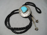 Superior Vintage Native American Navajo Big Turquoise Sterling Silver Nativw American Bolo Tie-Nativo Arts