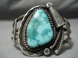 High Grade Vivid Vintage Native American Navajo Carico Lake Turquoise Sterling Silver Bracelet-Nativo Arts