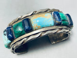 Heavy 100 Gram Vintage Native American Navajo #8 Turquoise Inlay Sterling Silver Bracelet-Nativo Arts