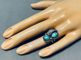 Amazing Vintage Native American Navajo Double Turquoise Sterling Silver Leaf Ring Old-Nativo Arts