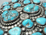 Massive Vintage Navajo Native American Old Kingman Turquoise Sterling Silver Pin-Nativo Arts
