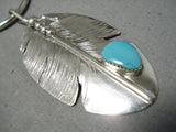 Detailed Native American Navajo Turquoise Sterling Silver Feather Necklace-Nativo Arts