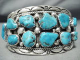 Heavy Huge Vintage Native American Navajo Cel Yazzie Turquoise Sterling Silver Bracelet Old-Nativo Arts