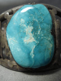 Huge Vintage Native American Navajo Carico Lake Turquoise Sterling Silver Bracelet Old-Nativo Arts