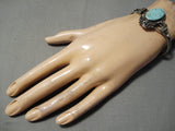 Magnificent Detailed Vintage Native American Navajo Dry Creek Turquoise Sterling Silver Bracelet-Nativo Arts