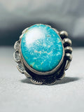 Superb Vintage Native American Navajo Signed Pilot Mountain Turquoise Sterling Silver Ring-Nativo Arts