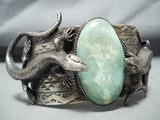 Native American Amazing Green Turquoise Sterling Silver Double Gecko Bracelet-Nativo Arts