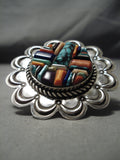 Important Zuni Huge Native American Turquoise Inlay Sterling Silver Ring-Nativo Arts