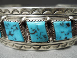 So Rare!! Slanted Squared Turquoise Vintage Native American Navajo Sterling Silver Bracelet-Nativo Arts