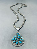 Rare Longer Vintage Native American Navajo Turquoise Torpedo Sterling Silver Necklace Old-Nativo Arts
