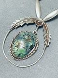 Superb Vintage Native American Navajo Pilot Mountain Turquoise Sterling Silver Necklace-Nativo Arts