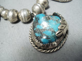 Exquisite Vintage Native American Navajo Godber Turquoise Sterling Silver Necklace Old-Nativo Arts