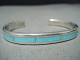 Remarkable Zuni Turquoise Inlay Sterling Silver Bracelet Native American-Nativo Arts