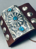 Mongo Mens Native American Navajo Turquoise Sterling Silver Shell Bowhuard Bracelet-Nativo Arts