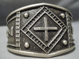Huge Cross Christian Sterling Silver Native American Navajo Bracelet Cuff-Nativo Arts