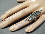 Native American Incredible Authentic Vintage Zuni Edaakie Turquoise Sterling Silver Ring Old-Nativo Arts