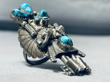 Native American Colossal Vintage Navajo Kachian Turquoise Sterling Silver Ring Old-Nativo Arts