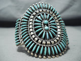 Signed Vintage Native American Zuni Blue Gem Turquoise Needlepoint Sterling Silver Bracelet-Nativo Arts