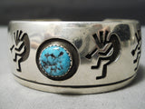 Dancing Kokopelli Vintage Native American Navajo Turquoise Sterling Silver Bracelet-Nativo Arts