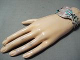 Superb Zuni Native American Turquoise Textured Inlay Sterling Silver Bracelet-Nativo Arts