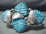 Turquoise Leaves Zuni Turquoise Sterling Silver Bracelet Native American-Nativo Arts