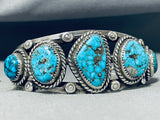 Heavy Museum Vintage Native American Navajo Blue Thunder Turquoise Sterling Silver Bracelet-Nativo Arts