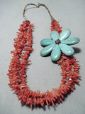 Dynamic Native American Navajo Coral Turquoise Sterling Silver Necklace-Nativo Arts