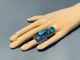 Striking Vintage Native American Navajo Morenci Turquoise Sterling Silver Ring-Nativo Arts