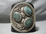 Monster Vintage Native American Navajo Green Spiderweb Turquoise Sterling Silver Keoth Bracelet-Nativo Arts