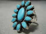 Huge Vintage Native American Navajo Carico Lake Turquoise Sterling Silver Satellite Ring-Nativo Arts