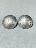 Hand Tooled Button Vintage Native American Navajo Sterling Silver Earrings Old-Nativo Arts