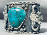 Magnificent San Felipe Signed Kingman Turquoise Sterling Silver Skulls Bracelet-Nativo Arts