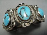 Important Blue Warrior Turquoise Vintage Native American Navajo Sterling Silver Bracelet Old-Nativo Arts