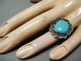 Amazing Vintage Native American Navajo Sky Blue Turquoise Sterling Silver Ring Old-Nativo Arts