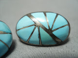 Quality Workmanship Vintage Native American Zuni Natural Turquoise Sterling Silver Earrings-Nativo Arts