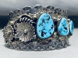 Signed Fabulous Vintage Native American Navajo Morenci Turquoise Sterling Silver Bracelet-Nativo Arts