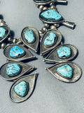 229 Gram Vintage Native American Navajo Turquoise Sterling Silver Squash Blossom Necklace-Nativo Arts