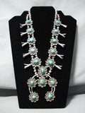 Women's Vintage Native American Navajo Royston Turquoise Sterling Silver Squash Blossom Necklace-Nativo Arts