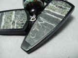 Native American Biggest Best Vintage Santo Domingo Turquoise Inlay Sterling Silver Bolo Tie-Nativo Arts