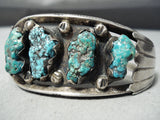 Extra Chunky Vintage Native American Navajo Turquoise Nugget Sterling Silver Bracelet-Nativo Arts
