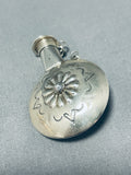 Unique Vintage Native American Navajo Handcarved Sterling Silver Flask-Nativo Arts