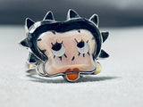 Amazing Native American Zuni Jet Sterling Silver Betty Boop Ring-Nativo Arts