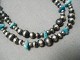 Marvelous Native American Navajo Hand Tooled Sterling Silver Turquoise Bead Wrap Around Necklace-Nativo Arts