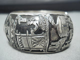 Glorious Signed Vintage Native American Navajo Old Kingman Turquoise Sterling Silver Bracelet-Nativo Arts