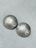 Hand Tooled Button Vintage Native American Navajo Sterling Silver Earrings Old-Nativo Arts