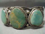 Opulent Vintage Native American Navajo 3 Stone Royston Turquoise Sterling Silver Bracelet-Nativo Arts